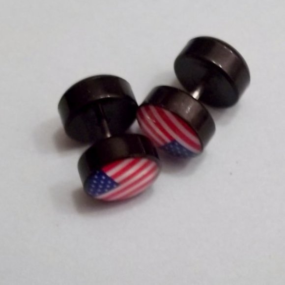 ❤️🛍️ American Flag Stainless Steel Cheater Fake Plug Stud Earrings ❤️🛍️ NWOT - Picture 3 of 4
